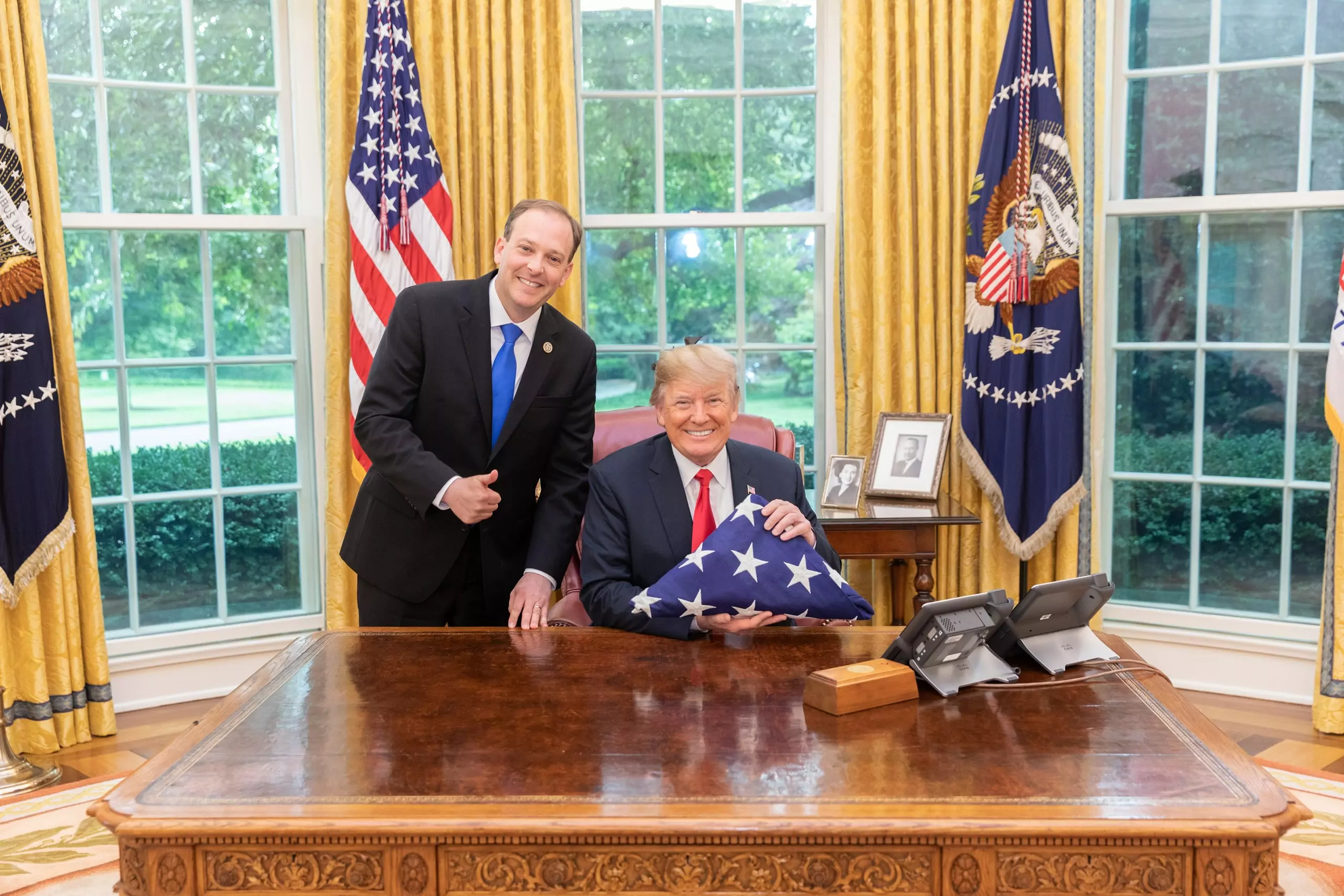 Rep._Lee_Zeldin_Presents_Donato_Panico’s_Flag_from_Ground_Zero_and_Then_Iraq_to_President_Donald_Trump_in_the_Oval_Office